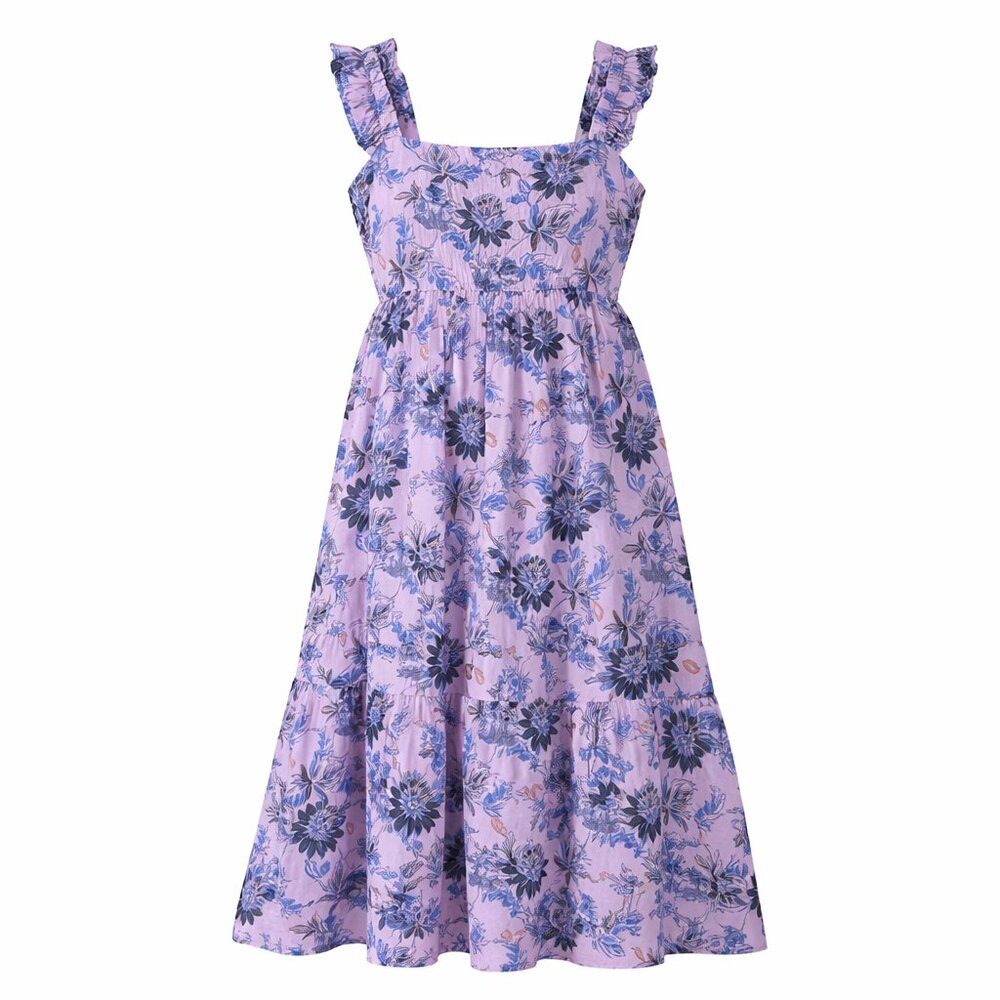 J Crew Floral Midi Dress Purple Blue Tiered Ruffle Straps Cottagecore ruffled 14